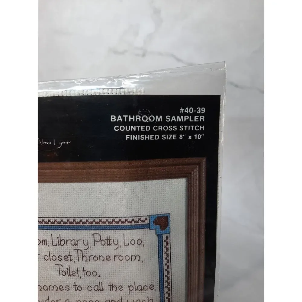 Vintage Janlynn Counted Cross Stitch Kit Bathroom Sampler 40-39 8x10